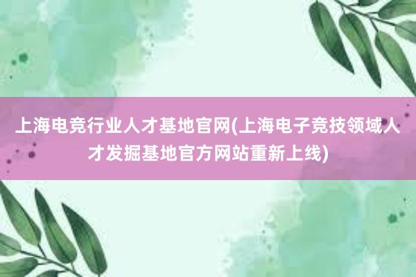 上海电竞行业人才基地官网(上海电子竞技领域人才发掘基地官方网站重新上线)