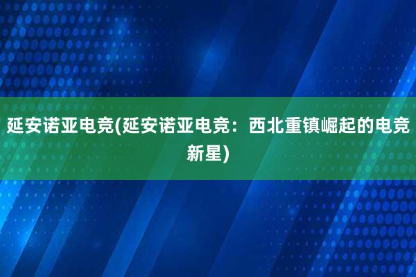 延安诺亚电竞(延安诺亚电竞：西北重镇崛起的电竞新星)