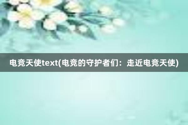 电竞天使text(电竞的守护者们：走近电竞天使)