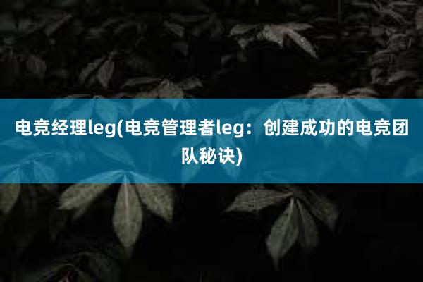 电竞经理leg(电竞管理者leg：创建成功的电竞团队秘诀)