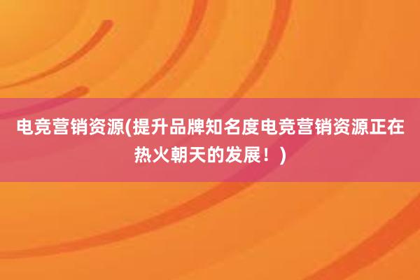 电竞营销资源(提升品牌知名度电竞营销资源正在热火朝天的发展！)