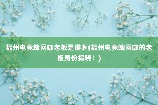 福州电竞蜂网咖老板是谁啊(福州电竞蜂网咖的老板身份揭晓！)