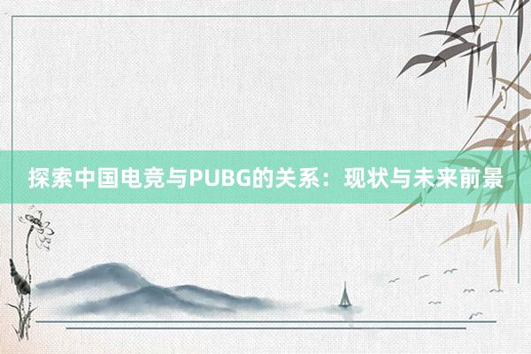 探索中国电竞与PUBG的关系：现状与未来前景