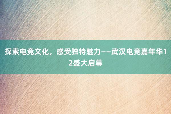 探索电竞文化，感受独特魅力——武汉电竞嘉年华12盛大启幕